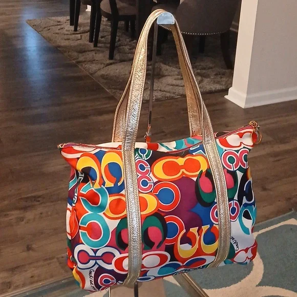 Coach Poppy Multicolor Tote with Gold Straps - Picture 7 of 11